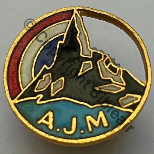 AJM Ancien Jeunesse et Montagne  SM Recent Molette Dos irreg scintillant EMAIL ou RESINE TRANSLUCIDE 16mm Src.historiacollection2a PV12Eur 